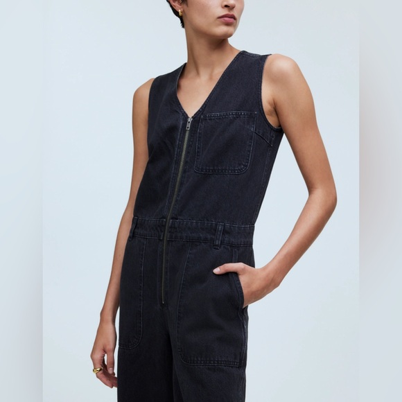 NWT Madewell Denim Zip-Front Sleeveless Jumpsuit in Tarrybrook Wash - 6 - Black - Picture 4 of 12
